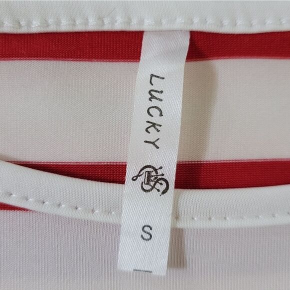 Lucky Red White Stripe Colorblock Long Sleeve Blouse Top - Picture 5 of 13